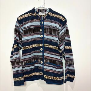 VTG Flashback Blue Aztec Blazer Jacket Western Cotton  Striped Tapestry Women M